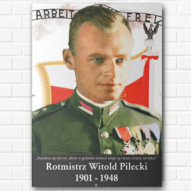 Oryginalny portret Witold Pilecki "arbeit mach frei" do zawieszenia na ścianę