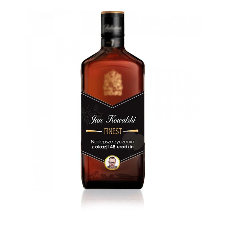 Etykieta na czarnego Ballantines z personalizacją i zdjęciem