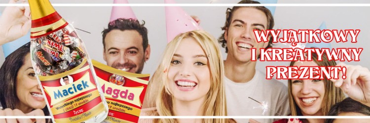 Wyjątkowy i oryginalny prezent na urodziny. Etykieta personalizowana na butelkę z cukierkami lub na alkohol