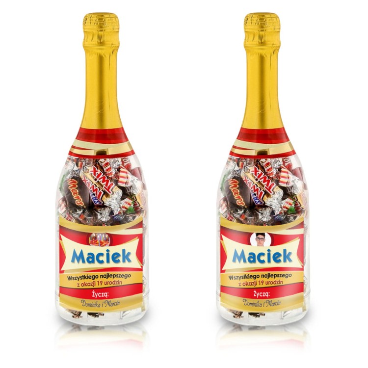 Prezent na urodziny - etykieta na butelkę Celebrites ze zdjęciem, wiekiem i imieniem