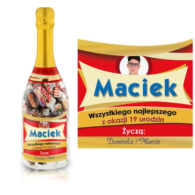 Etykieta personalizowana z okazji urodzin na butelkę z cuekirkami