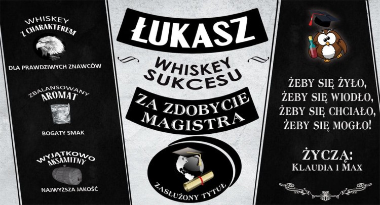 Oryginalny prezent dla absolwenta szkoły wyższej, maturzysty - Etykieta z personalizacją Jack Daniels