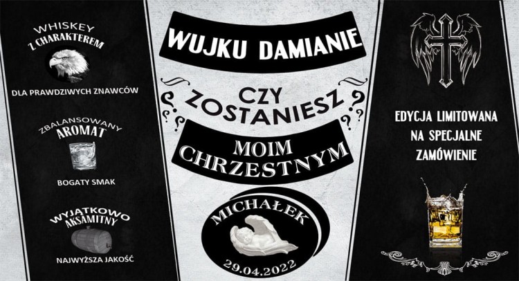 Oryginalna prośba dla chrzestnego - etykieta personalizowana z prośbą o bycie chrzestny, chrzestną JACK