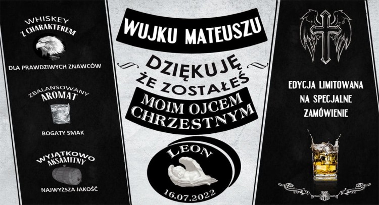 Podziękowanie dla chrzestnego - etykieta Jack Daniels z prośbą zostanie Chrzestnym / Chrzestną
