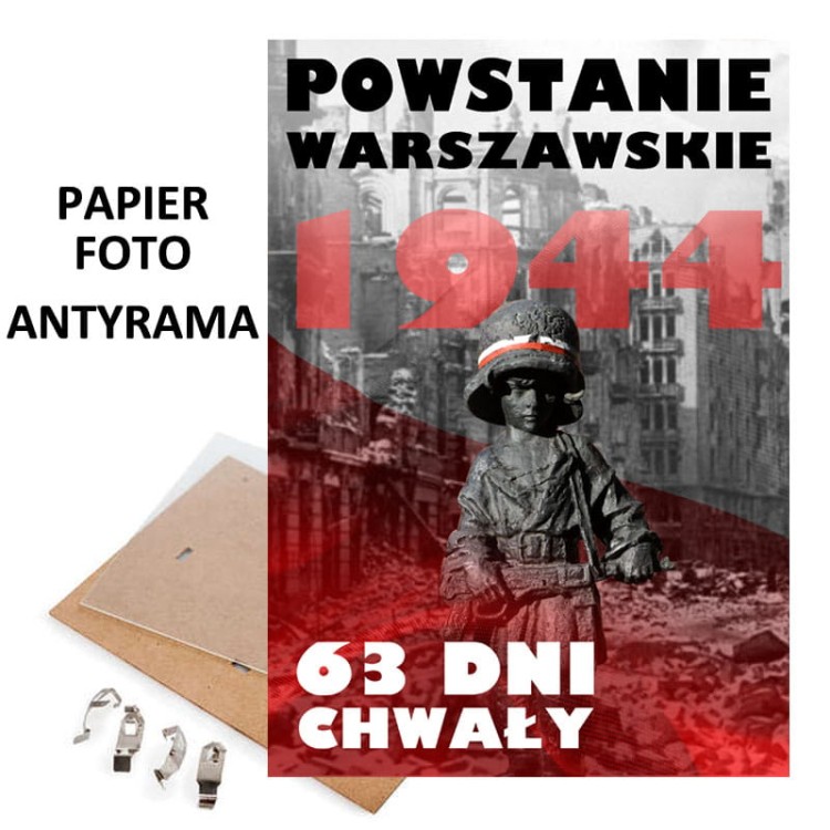 Pamiątka Powstanie Warszawskie - obrazek Mały Powstaniec w antyramie do zawieszenia na ścianie
