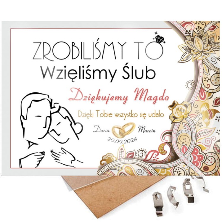 Oryginalny prezent z podziękowaniem dla świadkowej ślubu -Ramka A4 lub A3