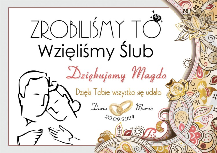 Podziękowania dla Świadkowej na ślubie - wyjątkowa ramka z życzeniami