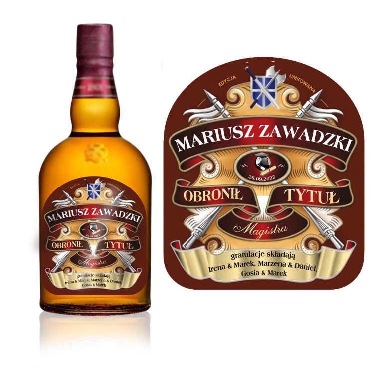 Wyjątkowy prezent na obronę dla studenta - etykieta personalizowana na whisky Chivas