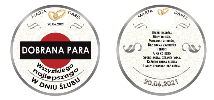 Oryginalny prezent dla Państwa młodych z okazji zaślubin - Etykiety z życzeniami na wino Martini