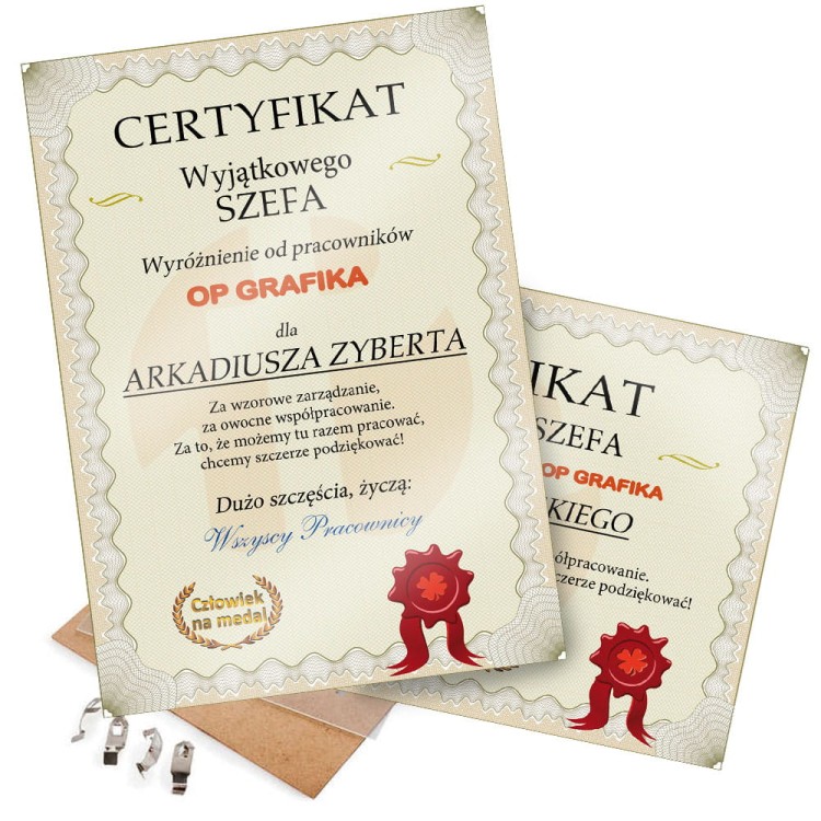 Certyfikat Wyjątkowego Szefa- prezent z podziękowaniem dla szefa