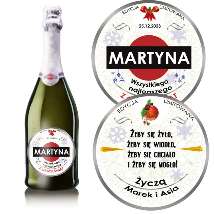 Wyjątkowy prezent świąteczny - Etykieta personalizowana na szampana, Martini