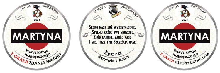Personalziowane etykiety na Martini z okazji zdania studiów lub szkoły średniej