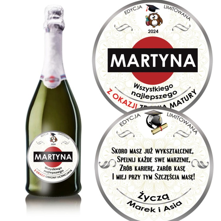 Wyjątkowy prezent dla absolwenta - Etykieta personalizowana na szampana, Martini