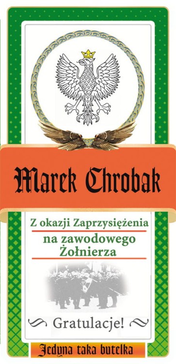Etykieta na Jagera z personalizacją dla żołnierza na ślubowanie