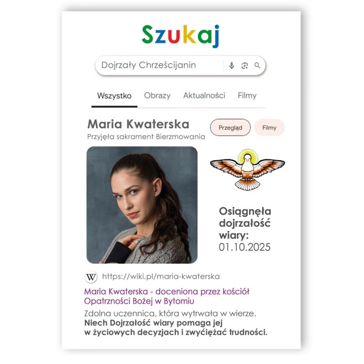 Ramka wyszukiwarka google z okazji Bierzmowania - zaskakujący prezent na Bierzmowanie