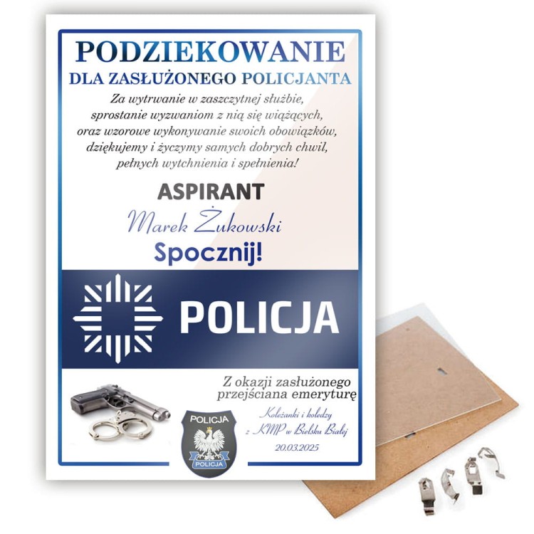 Podziekowanie za pracę dla policjanta - ramka z życzeniami z okazji emerytury
