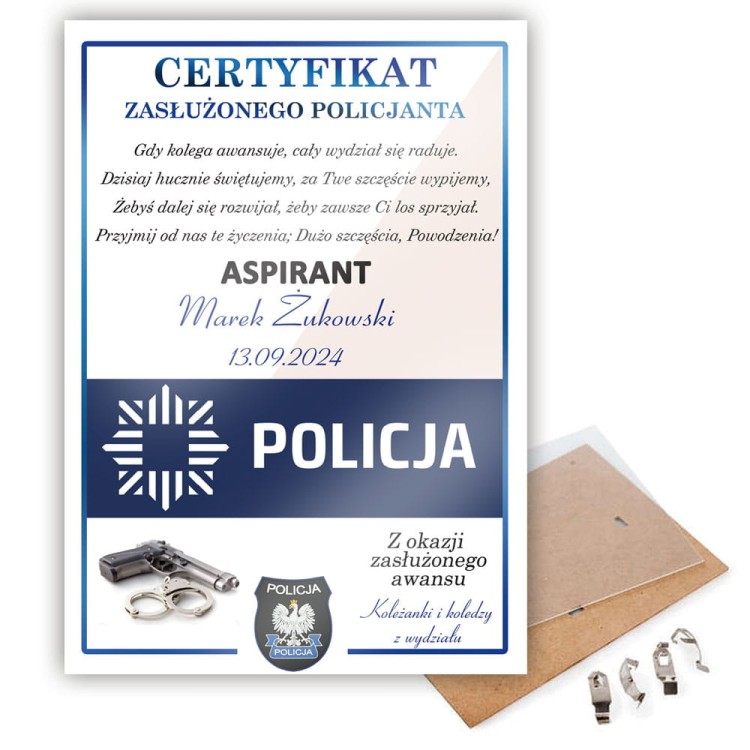 Prezent z okazji awansu dla policjanta - ramka z życzeniami z okazji awansu