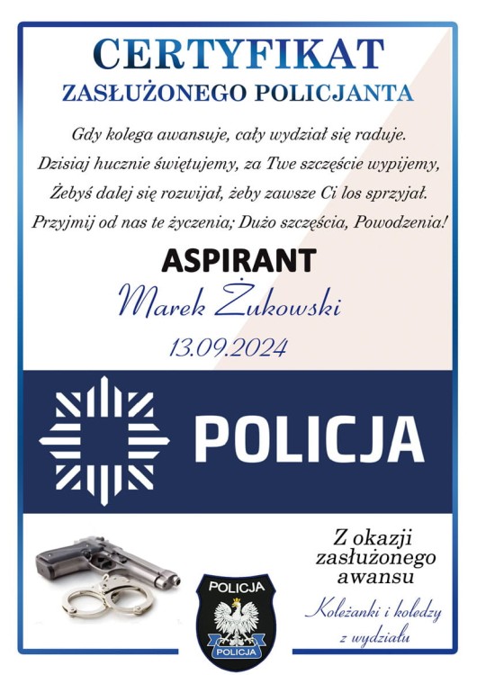 Prezent na awans policyjny - ramka z życzeniami z okazji wyższego stopnia