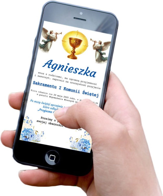 e-zaproszenie z persoanlizacją na I Komunię świętą