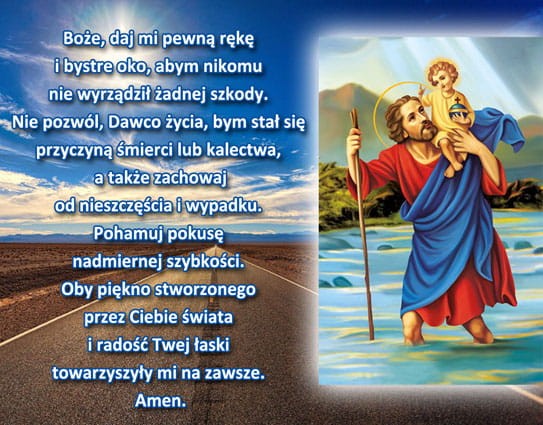 Brelok dwustronny - Modlitwa św. Krzysztofa i dane pojazdu