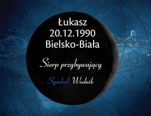 Faza Księżyca w breloku w odniesieniu do narodzin z objaśnieniami