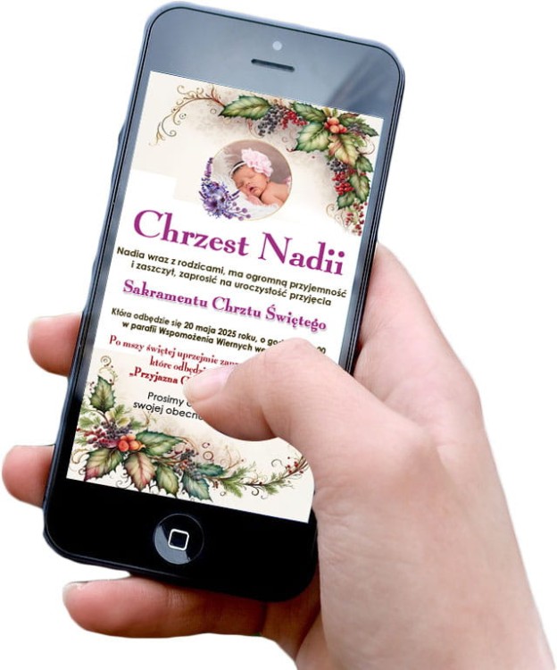 Zaproszenie personalizowane na telefon z okazji Chrztu