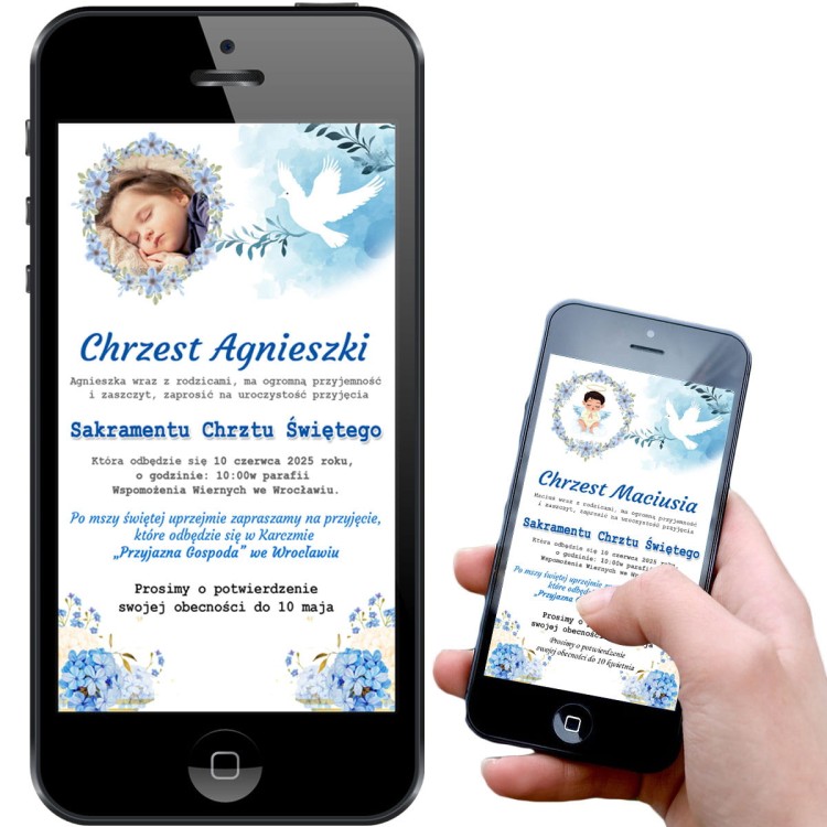 Cyfrowe zaproszenie na uroczystość Chrztu - personalizowane, ekologiczne, mobilne