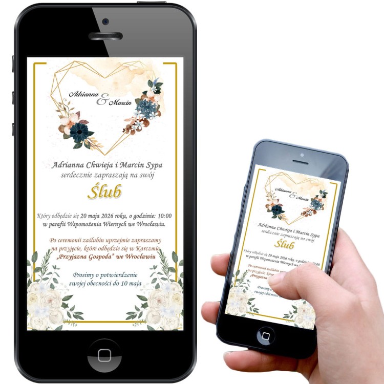 Personalizowne e-zaproszenie na uroczystość Ślubu - sms, komuniktor, e-mail