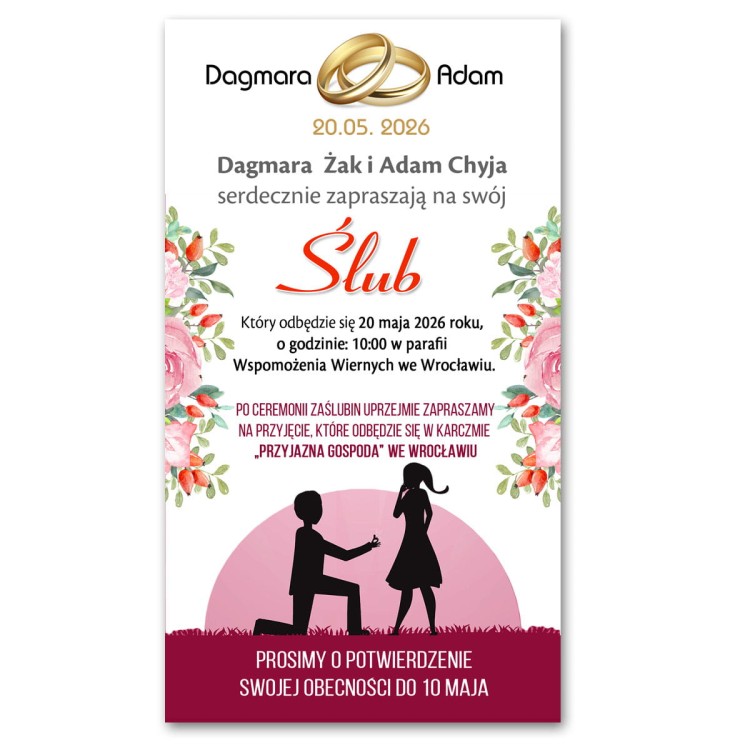Zaproszenie personalizowane Ślubne: SMS, komunikator, Mail