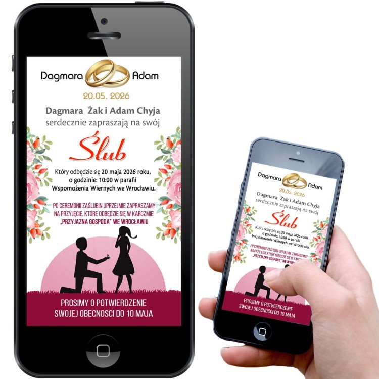 Cyfrowe zaproszenie na uroczystość Ślubu - personalizowane, ekologiczne, mobilne