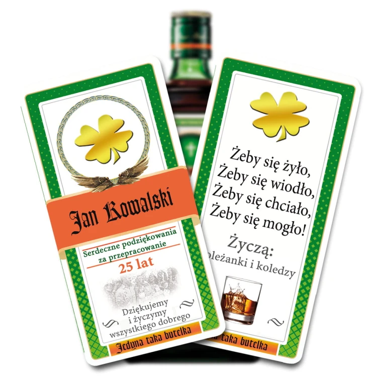 Etykieta z podziękowaniem dla pracownika na Jagermeister