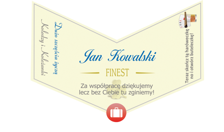 Etykieta na whisky, prezent pożegnalny dla pracownika