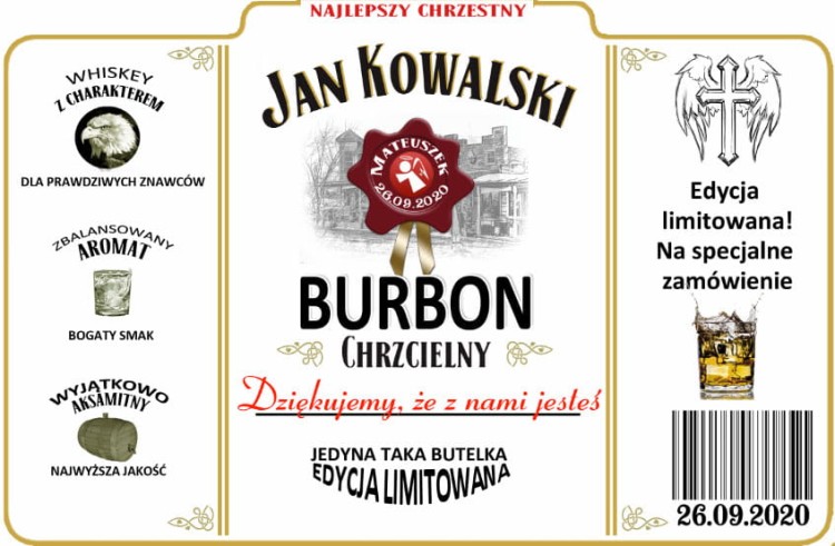 Podziękowanie dla Chrzestnego, Chrzestnej - etykieta na whisky JIM BEAM