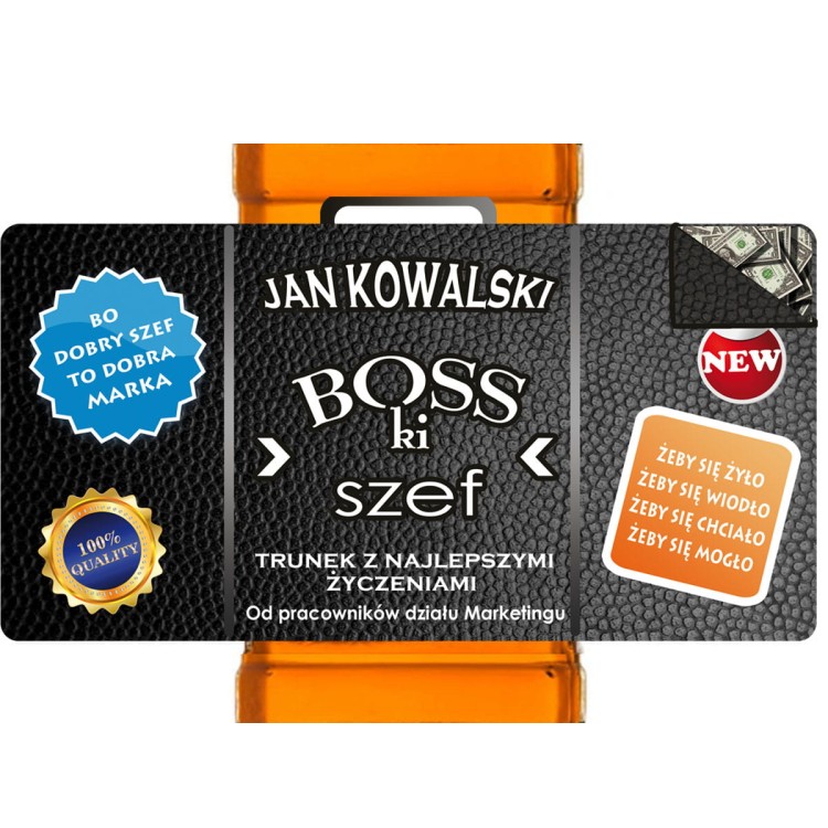 Etykieta personalizowana whiskey Jack Daniels z życzeniami dla szefa