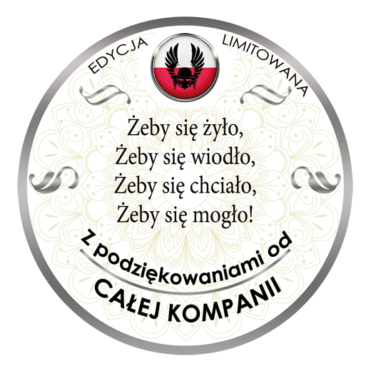Etykieta z wierszykiem z okazji i podziękowaniem za służbę w wojsku, na wino Martini