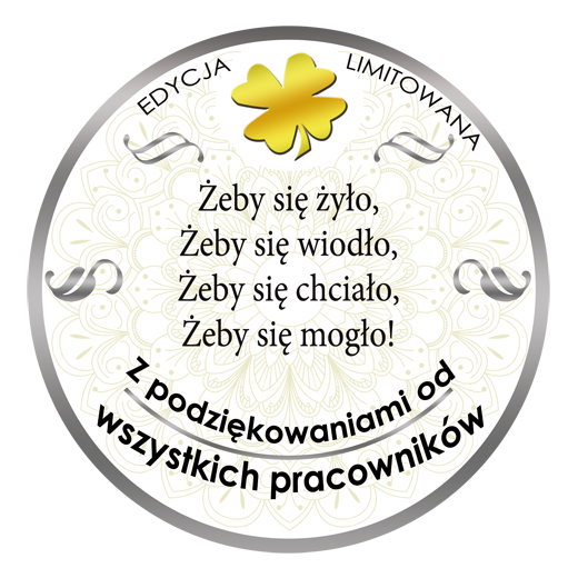 Etykieta z wierszykiem z okazji i podziękowaniem za współpracę, na wino Martini