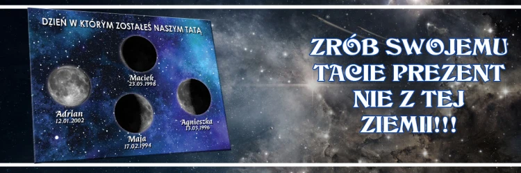Wyjątkowy prezent astronomiczny dla każdego Taty z personalizacją księżyców w dni których został ojcem.