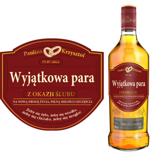 Prezent z okazji ślubu - etykieta z personalizacją na whisky GRANT's dla nowożeńców