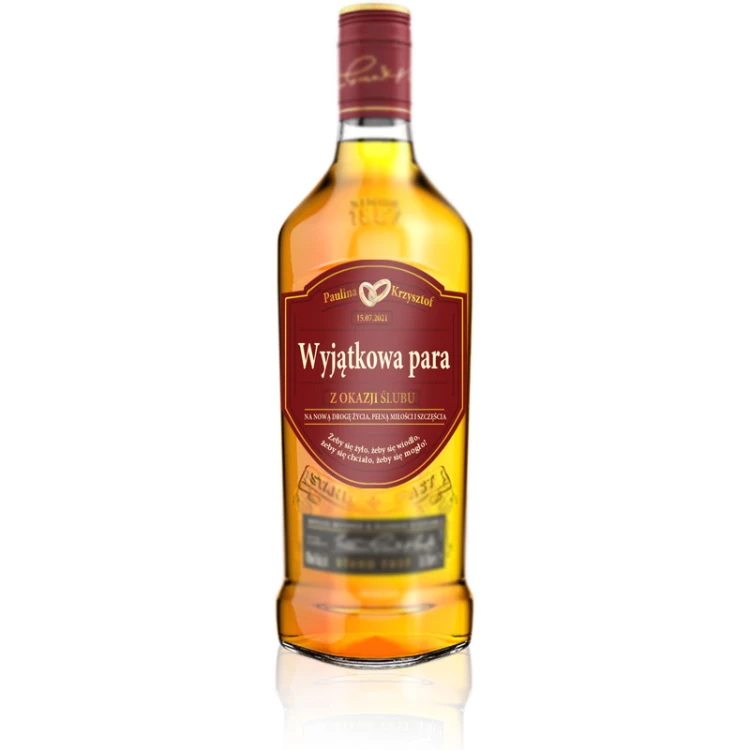 Naklejka na butelkę whisky Grants z okazji ślubu - wyjątkowy prezent dla Państwa młodych