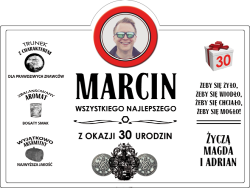 Etykieta urodzinowa Bacardi ze zdjęciem i z życzeniami