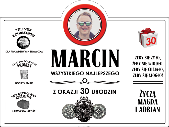 Etykieta urodzinowa Bacardi ze zdjęciem i z życzeniami