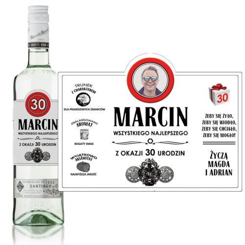 Etykieta personalizowana na rum Bacardi z okazji urodzin
