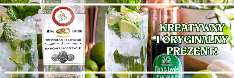 Prezent personalizowany z okazji ślubu - etykieta Bacardi z imionami Państwa młodych, życzeniami i datą