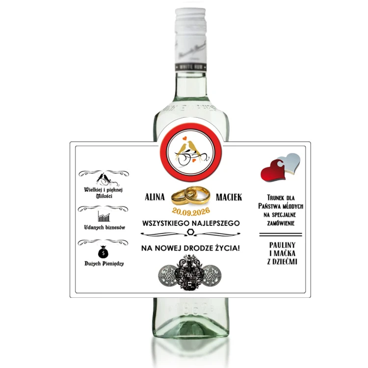 Etykieta personalizowana na rum Bacardi z okazji ślubu dla Państwa młodych