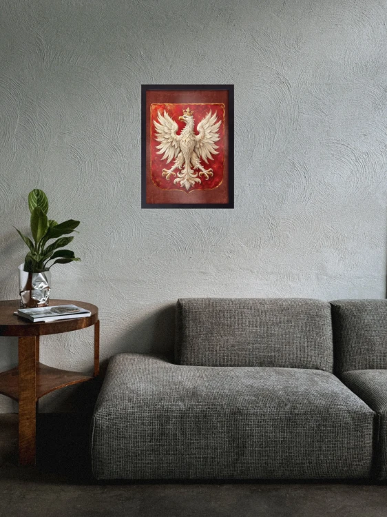 Wyjątkowe godło Polski - Artystyczne godło w czarnej ramce - Patriotyczny obrazek na ścianę