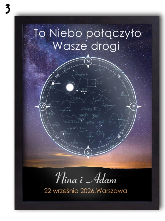 Personalizowany obrazek z mapą gwiazd dla zakochany do powieszenia na ścianę