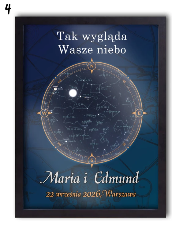 Personalizowany plakat z mapą gwiazd w czarnej ramce 30 x 40
