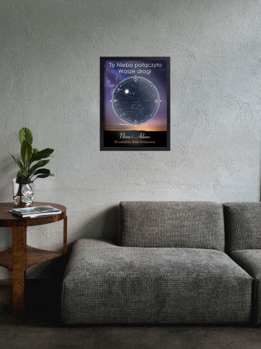 Personalizowana mapa gwiazd do zawieszenia na ścianę w ramce 30 x 40 dla zakochanych