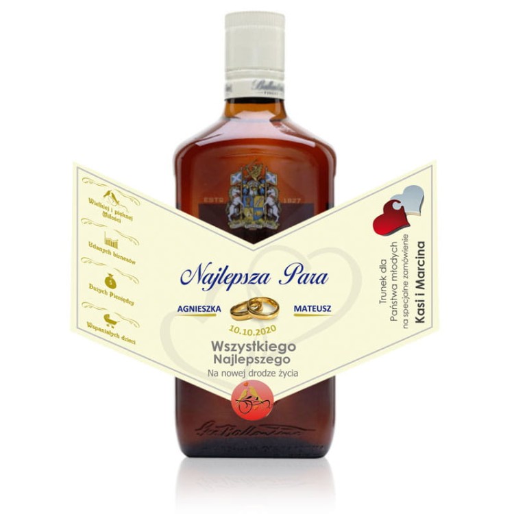 Prezent ślubny - etykieta na Ballantines
