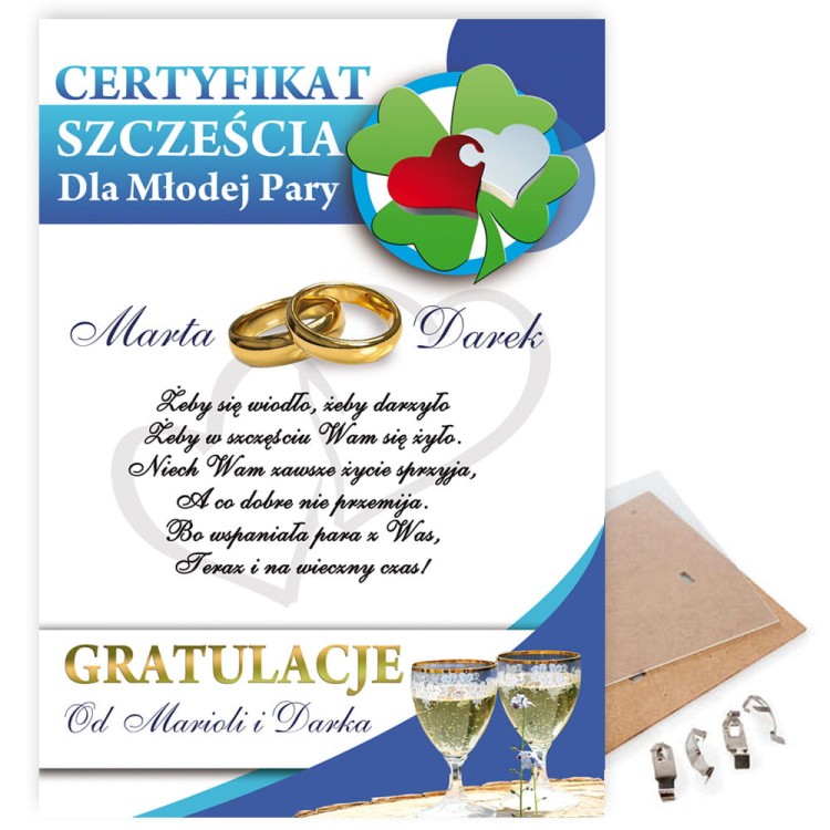 Certyfikat Szczęścia - Oryginalny prezent na ślub z personalizacją